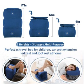 ZIQIAN Inflatable Travel Foot Rest Pillow Portable Adjustable Three Layers Height Foot Stool for Airplanes, Cars, Home, Trains, Office to Lay Down or Sleep on Long Flights with Pump（Blue 1PACK）