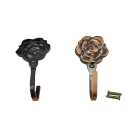 Yueton Pack of 2 Vintage Rose Pattern Coat Hat Handbags Towel Single Hook Metal Hanger Wall Mount (Red Copper)