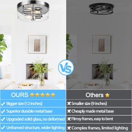 Flush Mount Ceiling Light Fixtures, 2-Light Chrome Ceiling Mount for Farmhouse with Seeded Glass Lampshade, Industrial Hall Flush Mount Light Fixture for Hallway, Kitchen, Entryway, Bedroom and Foyer