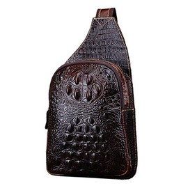 Crocodile Genuine Leather Sling Bag Crossbody Backpack for Men Women Travel Outdoor Hiking Camping Shoulder Chest Pack Casual Pouch Daypack