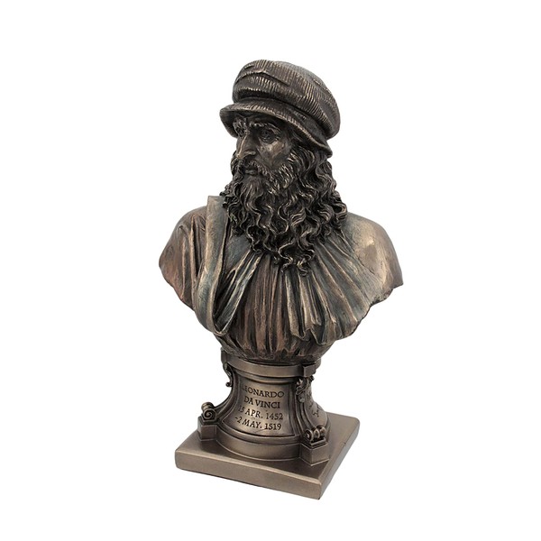 Italian Renaissance Artist Leonardo Da Vinci Figurine 9 1/8 Inch Bronze Resin Stone Bust Statue