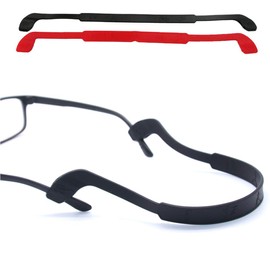 Glasses Strap Anti-Slip Silicone Eyeglass Strap Eyewear Retainers Sports Elastic Soft Sunglass Cord Holder for Men Women 2PCS(Black /Red)