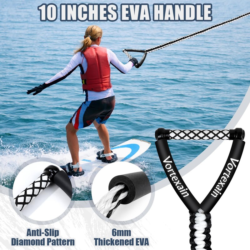 Vortexain Wakesurf Rope with Handle, 25ft 5-Section Adjustable Floating Water