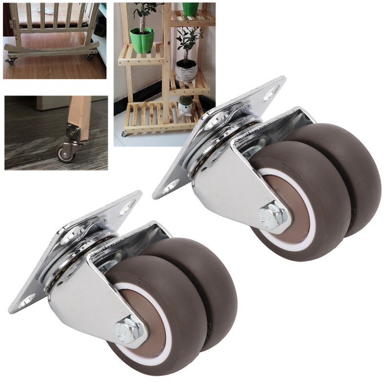 2pcs Caster Wheels Silent 360° Rotation Brake Free TPR Soft