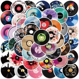 Vinyl CD Record Stickers,50 PCS Record Graffiti Vinyl Waterproof Decals for Water Bottles Computer Bicycle Skateboard Luggage Phone Pad Laptop Kids Teens Stickers Pack