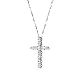 GILDED 1 ct. T.W. Lab Grown Diamond (SI1 Clarity, F Color) and Sterling Silver Cross Pendant with an 18 Inch Spring Ring Clasp Cable Chain