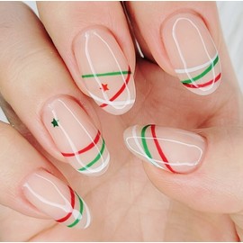 Xmas Line Handmade Nail Tips - Oval M / Xmas 라인 수제네일팁 - 오벌M