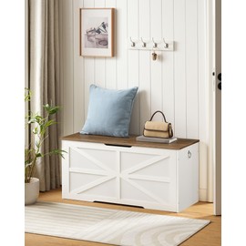 CHOEZON Storage Chest, 39.4" Wooden Storage Trunk, Modern Storage Bench with Safety Hinge, Toy Chest Storage, Farmhouse Style, for Bedroom, Living Room, Walnut and White MCW10WL