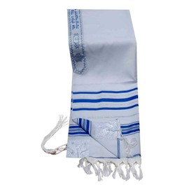 Talitnia Acrylic Tallit (Imitation Wool) Prayer Shawl Blue and Silver Stripes in Size 47" Long and 68" Wide