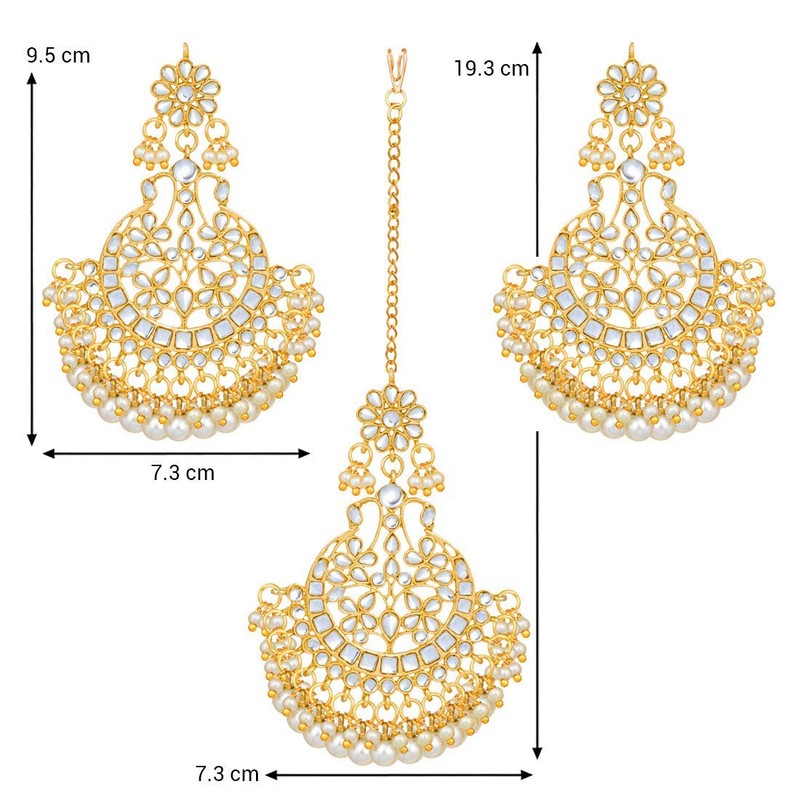 Aheli Indian Wedding Kundan Pearl Maang Tikka con pendiente Set