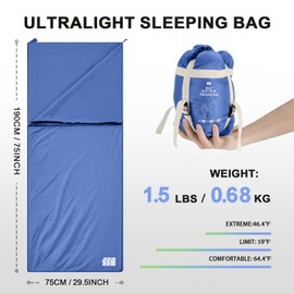 Warm Weather Sleeping Bags for Adults - Lightweight/Compact/Ultralight/Backpacking/Waterproof/Packable, Free Compression Sack - Best for Summer Camp, Hiking, Motorcycle, Easy to Carry, Small Space