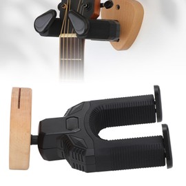 Automatic Lock Guitar Wall Mount with Wooden Base, Stable and Secure Instrument Hanger for Guitar Bass Ukulele, Beech Wood, Iron, Plastic, Rubber, 6.5 x 4.3in