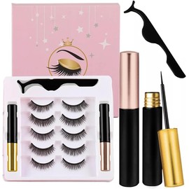 Pestañas Postizas Magneticas,5 Pares Pestañas Postizas Naturales 3D con 2 Delineador Magnético y Pinza,Pestañas Magnéticas Reutilizables,Waterproof Extensión Pestañas,Kit De Racimos Pestañas 4 Piezas