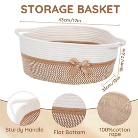 Colingmill Large Woven Gift Basket Empty 17”x13”x7.6” Jumbo Storage Basket with Gift Bag Ribbon and Tulle Gifts Card Paper Filler for Wedding DIY Baby Toy Baskets with Handles(Khaki,Stripe)