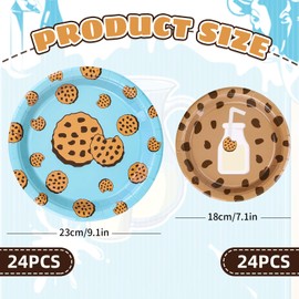 FYSUIMU 48 Pcs Milk Cookies Paper Plates Chocolate Chip Cookie and Milk Disposable Plates 7 & 9 Inch Party Tableware for Birthday Baby Shower Holiday Table Decor Supplies