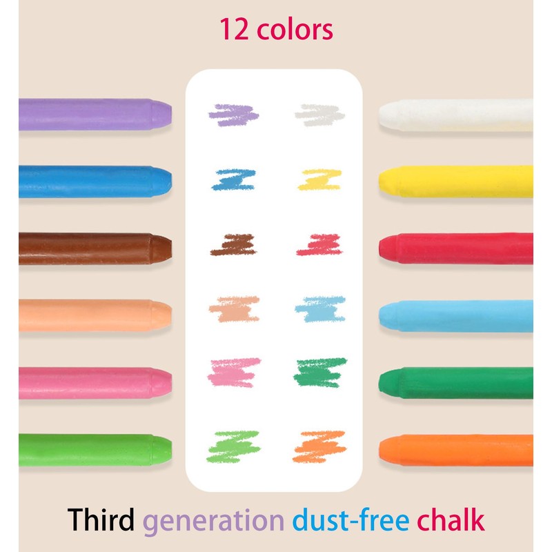 VOVCIG Upgrade Water-soluble Dustless Chalk,Non-toxic Dust-free Chalk,Color Dust-free Chalk That