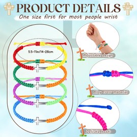 Highergo Cross Friendship Bracelets for Women Men Colorful Jesus Christian Adjustable Bracelet String Nylon Rope Braided Easter Gifts