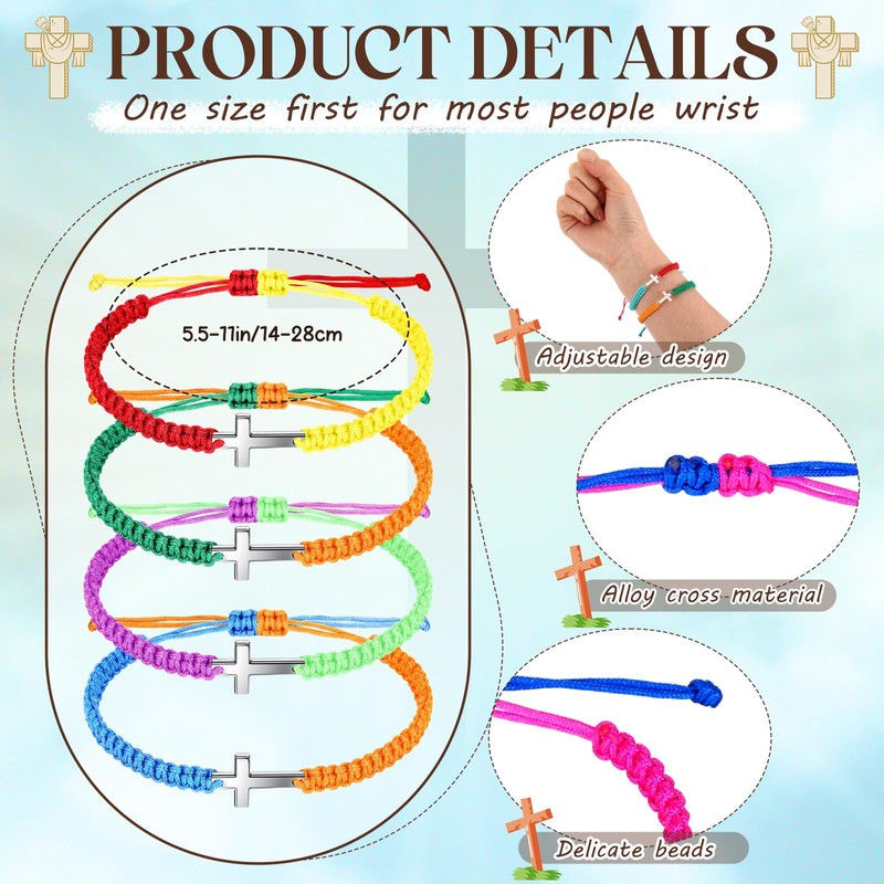 Highergo Cross Friendship Bracelets for Women Men Colorful Jesus Christian