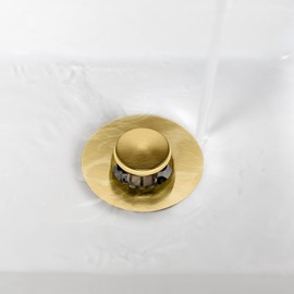 Universal Bathroom Sink Stopper, Bathtub Drain Cover, Pop Up Bathroom Sink Drain Strainer with Hair Catcher (Brushed Gold)