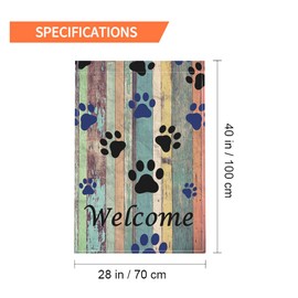 Moslion Welcome Paw House Flag 28x40 Inch Cat Dog Paws On Colorful Wooden Plank Large Yard Garden Flag Double-side Banners for Patio Lawn Outdoor Decor