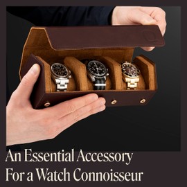 QWATCHBANDS Napa Leather Watch Rolls for Men - Hexagon Triple Watch Roll Travel Case for 3 Watches - Storage Organizer Genuine Leather with Velvet Interior Display (Brown/Tan)