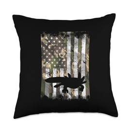 Camo American US Flag Axolotl Silhouette Vintage Patriotic Throw Pillow