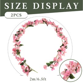 Rzoukler 2PCS Artificial Bougainvillea Flowers Garland 6.6FT Pink Fake Bougainvillea Hanging Silk Flowers Faux Bougainvillea Vines for Wedding Arch Table Home Garden Outdoor Decorations (Pink)
