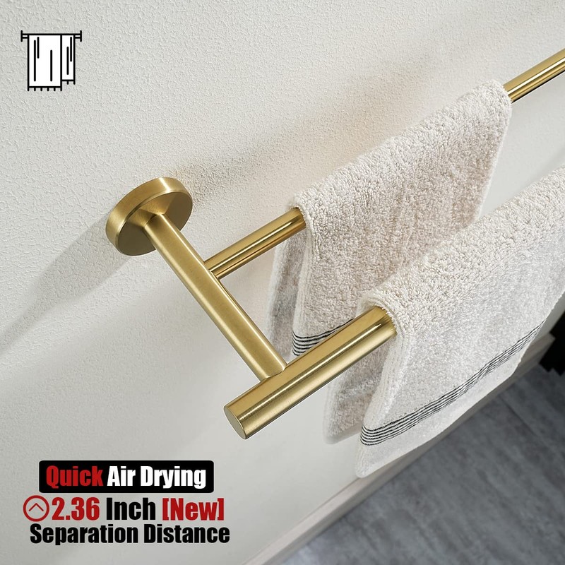 JQK Double Towel Bar 27 Inch, Brass Gold Useable Length