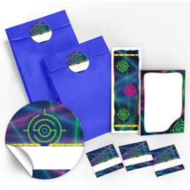 12 Gift Bags / Dark Blue + 12 Stickers + 12 Bookmarks + 12 Notepads Laser Day Party Bags Children's Birthday Girls Boys Adults