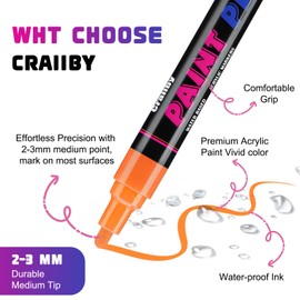 Craiiby Purple Paint Pens Paint Markers - 8 Pack Permanent Quick Dry Waterproof Marker Pens for Rocks Wood Fabric Plastic Canvas Glass Mugs Metal Tire Stone