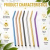 Bamily 12 Pcs Reusable Metal Straws, Curved Stainless Steel Straws