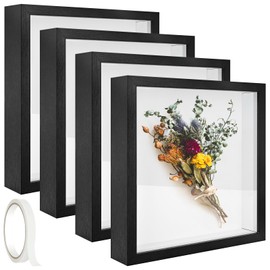 4 Pack 10x10in Shadow Box Frame Wood Shadow Boxes Display Cases with Plexiglass Cover Display Case 3D Picture Frame with Adhesive Box for Baby Wedding Memories Crafts Awards Medals Graduation Photos