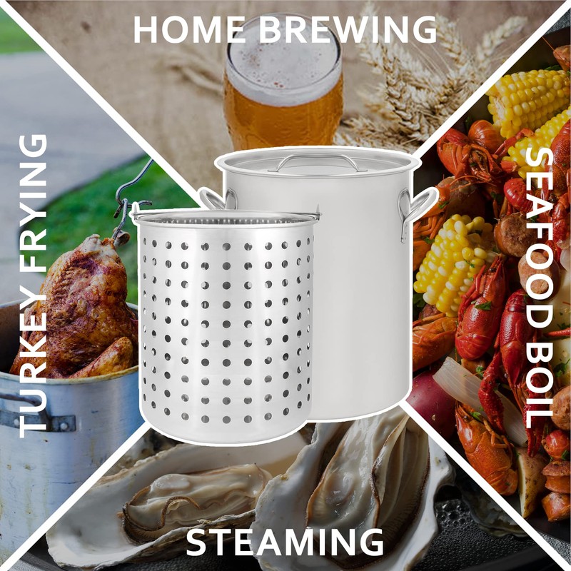 CONCORD 36 QT Stainless Steel Stock Pot w/Basket. Heavy Kettle.