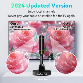 Digital TV Antenna Indoor for Smart TV HDTV Television, Strong Magnetic Base and 360° Reception, Support Free Local 4K 1080P Channels Easy Installation with 16FT Coax Cable - Yellow