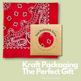 The Peacock Crew Red Bandana for Men and Women in Premium Soft Cotton – Classic Western Cowboy Paisley Scarf, Versatile Headband or Neck Accessory, Gift Kraft Packaging