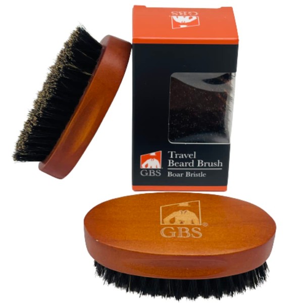 G.B.S 2 Pack Beard Travel Brush with Boar Bristles Great for Dry or Wet Beards Distributes Balm, Oil for Growth and Shine and Softness Professional Durable Camping