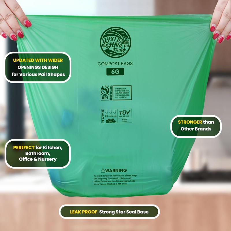 Compostable Bags, 6 Gallon Food Scraps Yard Waste Bags,Fits 5-6-8