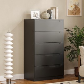 Winkalon Black 5 Drawer Dresser for Bedroom, 48" H Tall Modern Chest of Drawers, Wood Storage Dresser with Deep Drawers for Living Room Hallway Entryway, Black