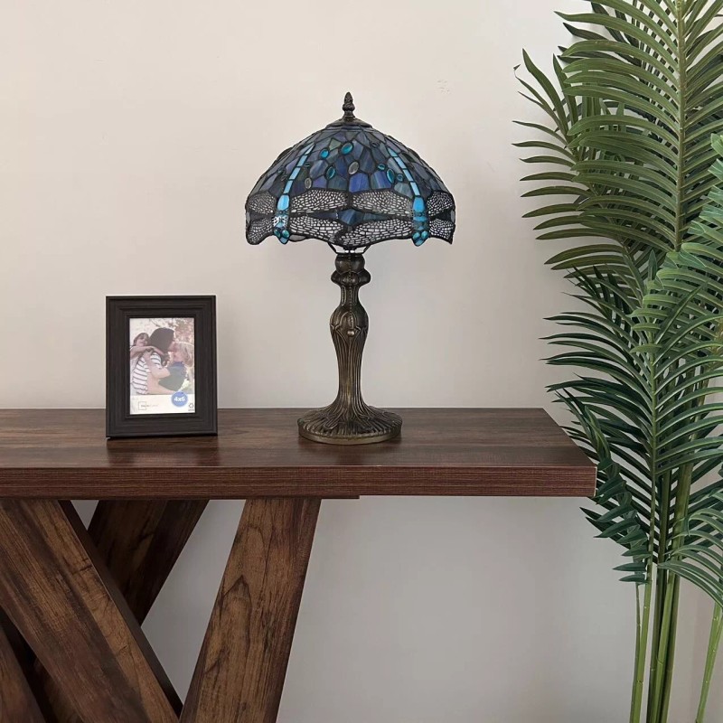 Enjoy Decor Lamps Tiffany Style Table Lamp Blue Stained Glass