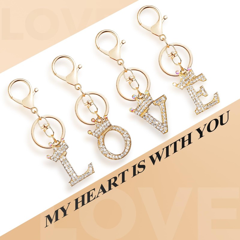 Fmeida Rhinestone Alphabet Keychain Initial Letter Keychains for Women Shining