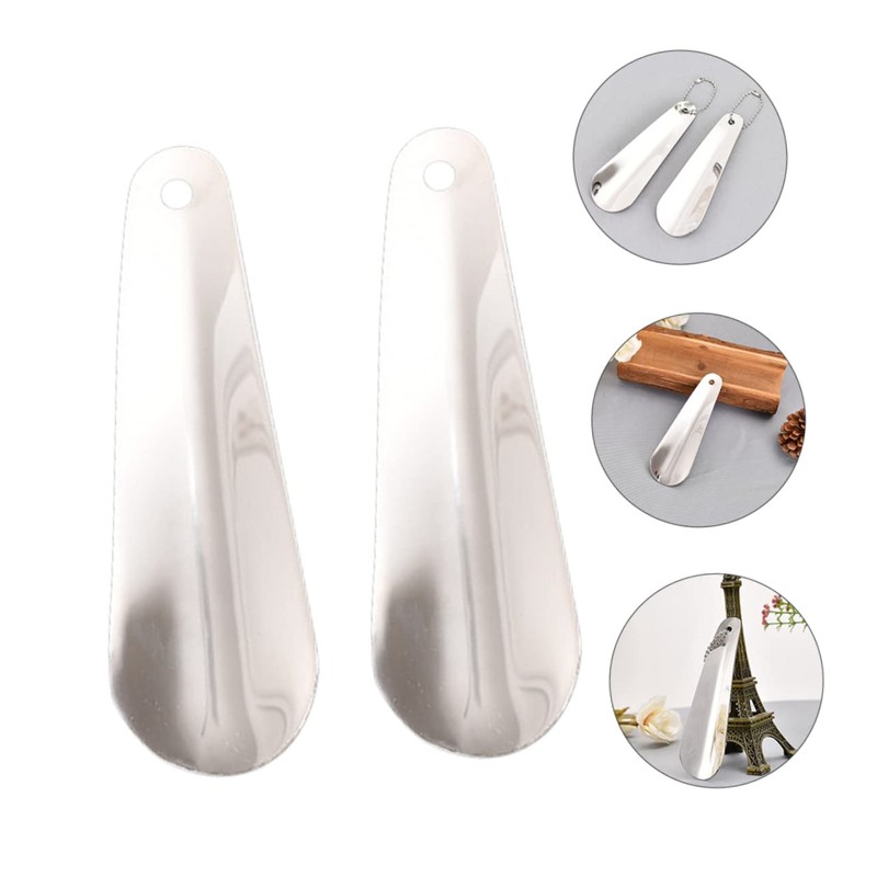 FOMIYES 2pcs Stainless Steel Handheld Shoehorns Compact Shoe Lifter Tools
