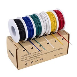 TUOFENG Cable de conexión de núcleo sólido de 22 AWG, 6 cables de protoboard de diferentes colores de 30 pies cada uno, cable electrónico con PVC para