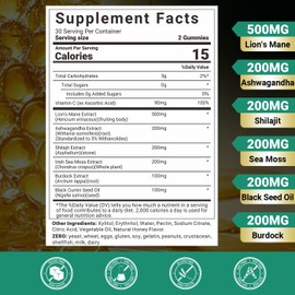 Ashwagandha Gummies - Lions Mane Gummies, Ashwagandha Lion's Mane Supplement with Shilajit, Sea Moss, Black Seed Oil for Adults - Energy, Cognitive & Immune Support