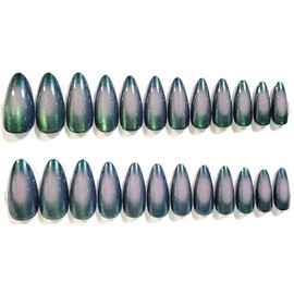 Cat's Eye Glossy Almond Press-On Nails - 24 Pieces - Artificial Nail Kit (Dusk, Almond)