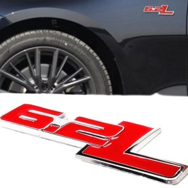 Zinc Alloy Chrome 6.2L Emblem Badge 3D Engine Trunk Door Fender Bumper Auto Sticker Decal for 2 X (Silver)