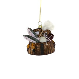 Fly Fishing Creel Basket Fish Rod Fisherman Glass Ornament