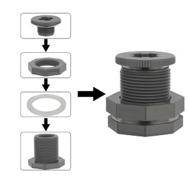 PVC Bulkhead Fittings Rain Barrel 3/4 Inch Female Thread With Stock Strap, Throat Clamp, 3/4 Dual Thread Male Fitting, Plug For Tanks, Swimming Pools, Aquariums
