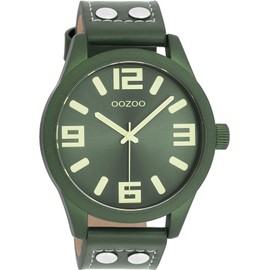 Oozoo Basic Line Watch with Leather Strap 47 mm Green/Green/Green C1093, Strap.