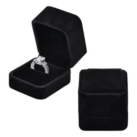 Pinsheng Set of 2 velvet ring box, ring gift box, black ring box, marriage proposal, wedding ring case, jewellery case for marriage proposal, engagement, Valentine's Day, wedding