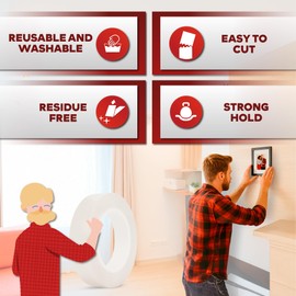 XFasten Reusable Double-Sided Nano Tape, 0.6-Inch x 10-Foot & 1.5-Inch x 10-Foot (2-Pack), Clear, Gel Mat Grip Adhesive Putty Brick Tape | Bathroom, Kitchen Silicone Wall Mounting Tape